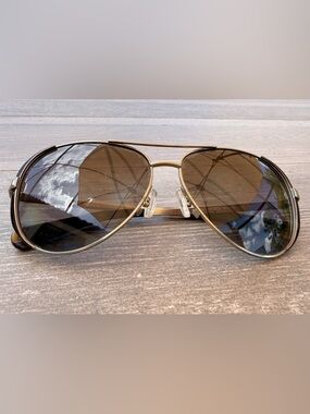 Michael Kors Gold Metal Aviator Sunglasses with Brown Lenses